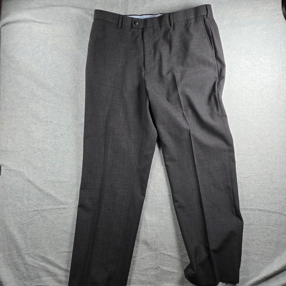 Louis Raphael Rosso Dress Pants Men 40x32 Charcoal Grey Washable Wool Flat Front